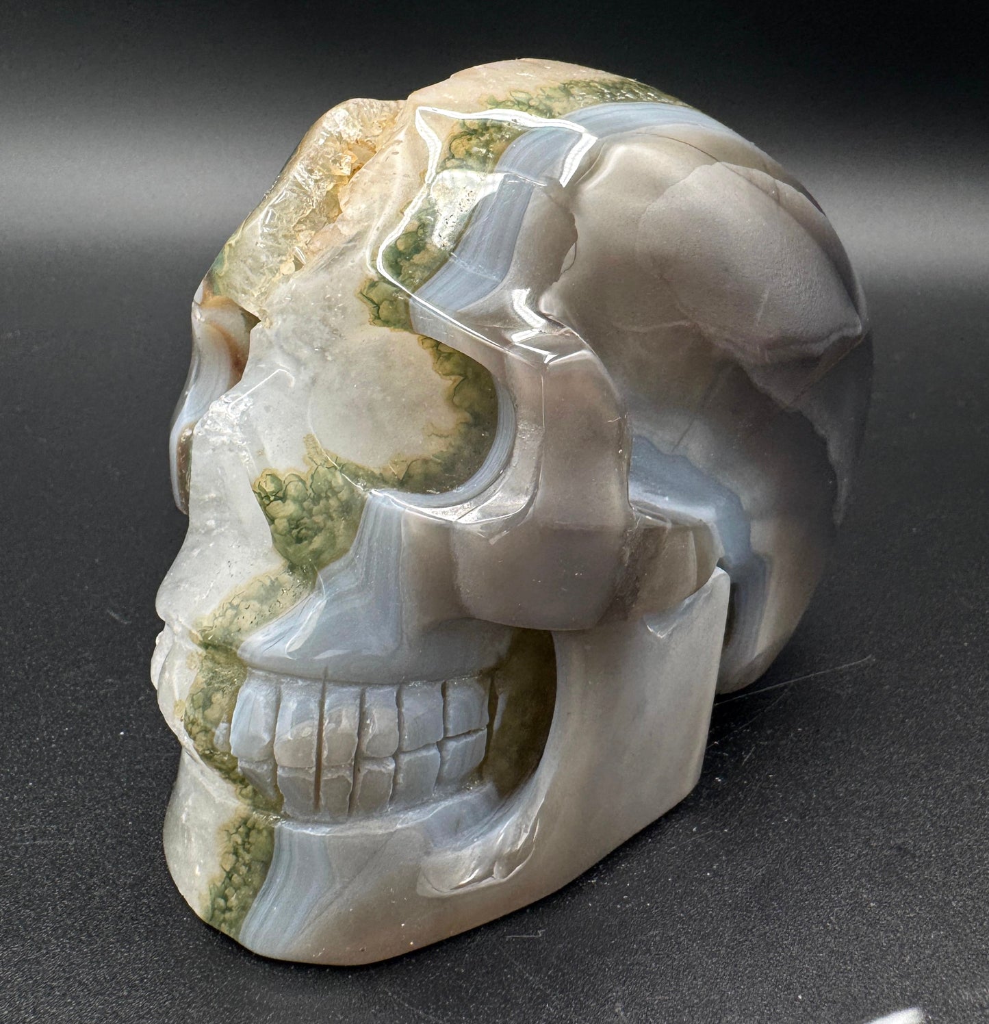 Moss Agate Crystal Skull