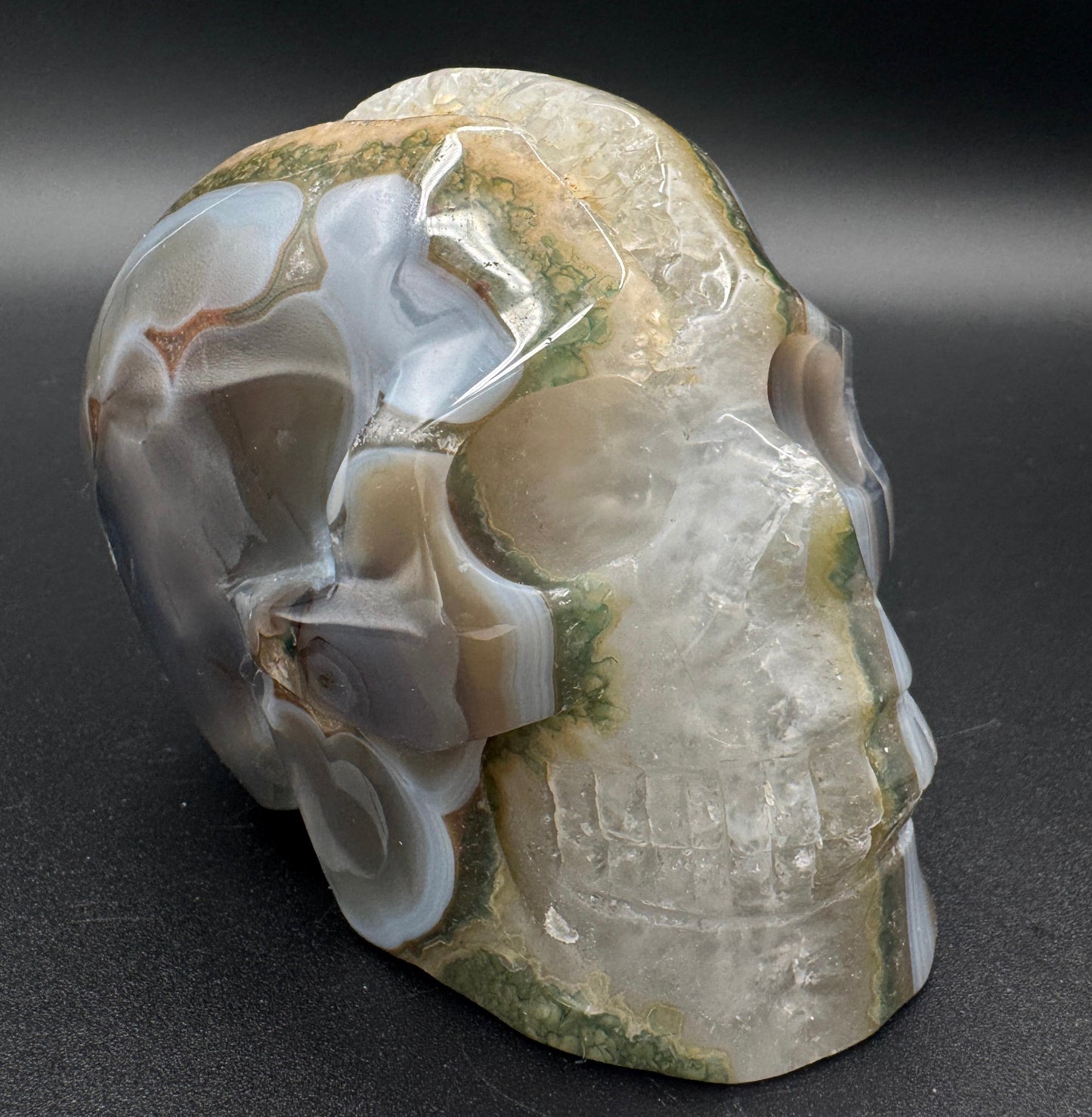 Moss Agate Crystal Skull