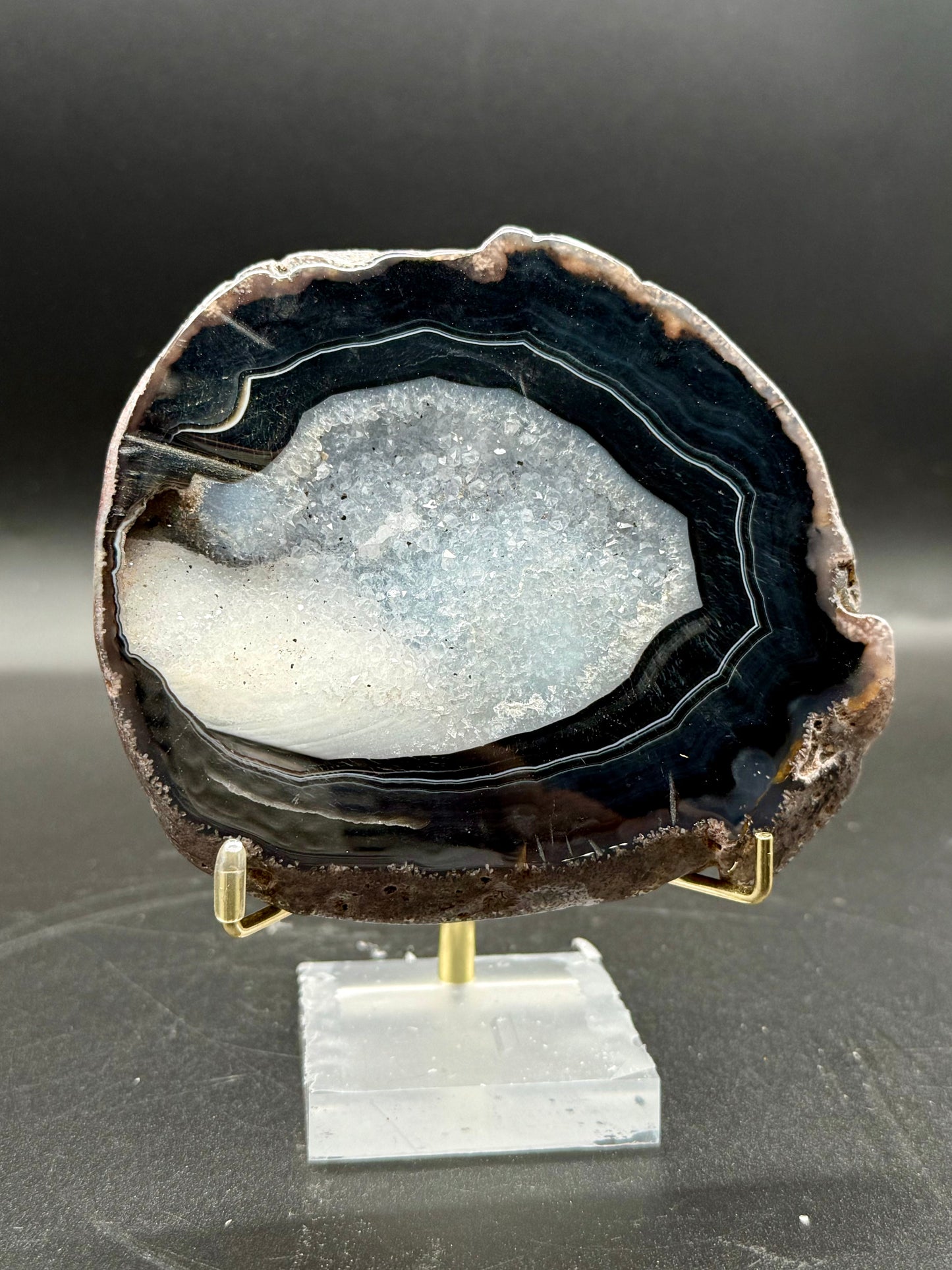 Black Sardonyx Slice with Open Druzy #1