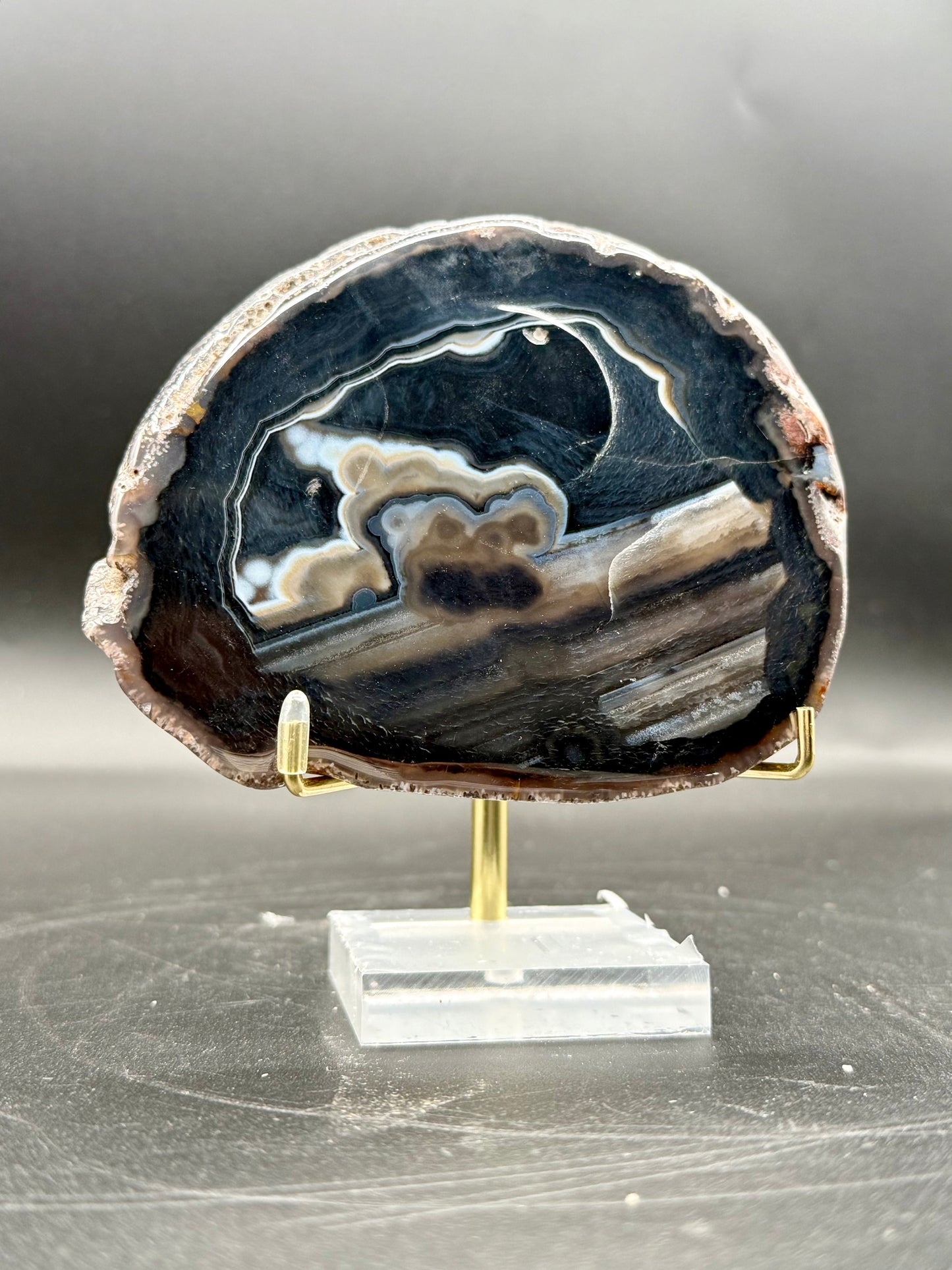 Black Sardonyx Slice with Open Druzy #1