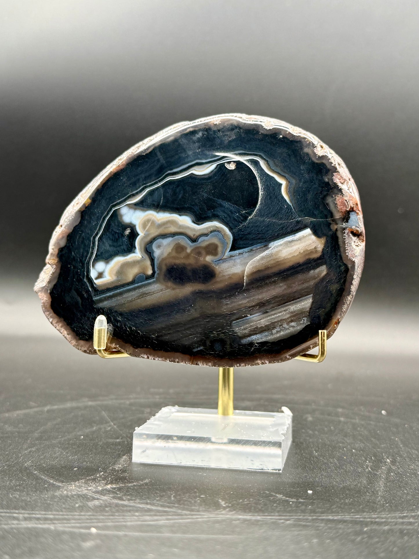 Black Sardonyx Slice with Open Druzy #1