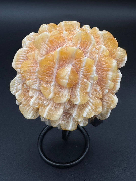 Honey Calcite Crystal Flower Carving